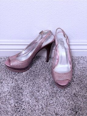 Bakers Rose Pink Glitter Peep-Toe Slingback Heels Size 6